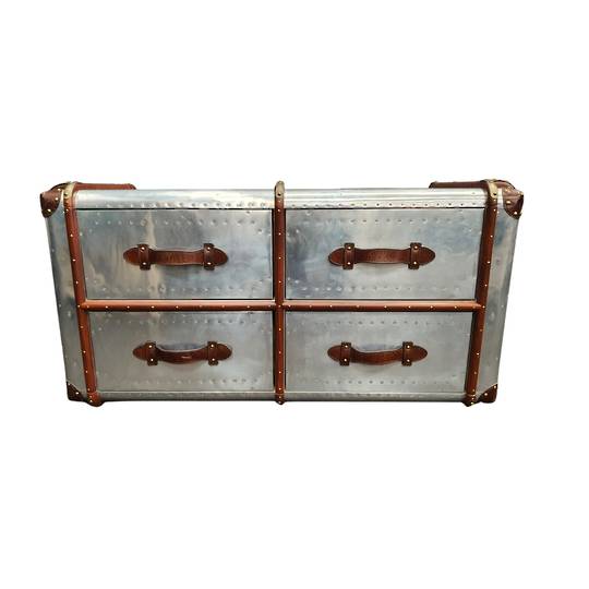 Aluminum Trunk with Leather and Wooden Frame